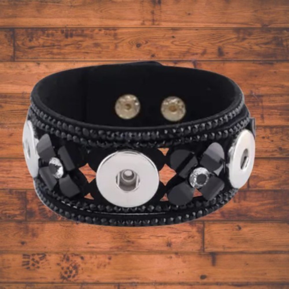 Black Flower 3 Snap button Bracelet